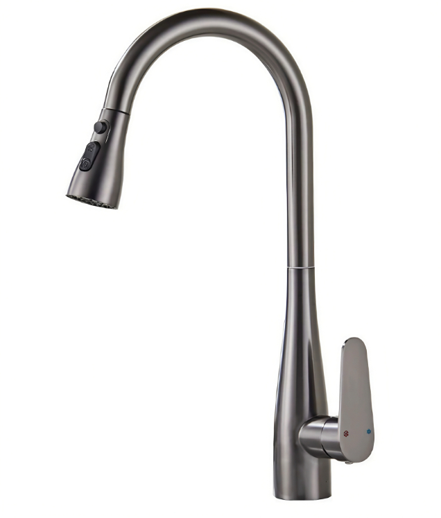 Gunmetal Grár High-Arc Gooseneck Heitt og kalt eldhús útdraganlegt blöndunartæki